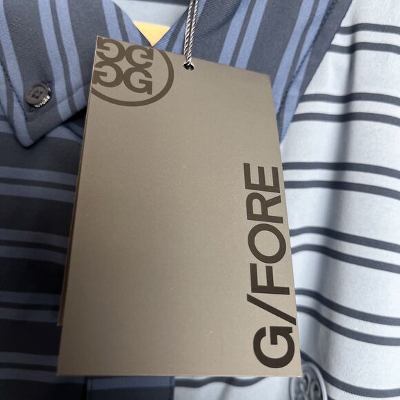 G/FORE Performance Golf Polo Blue Split Stripe Color Block Stretch Medium NWT - Picture 9 of 13